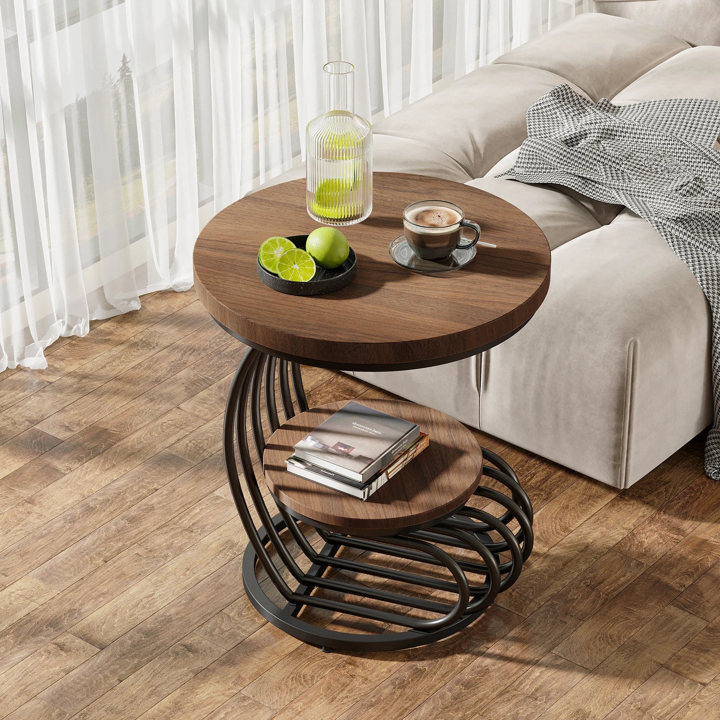 Table d'appoint Pénélope — finition dorée, marbre, design contemporain, rangement intégré