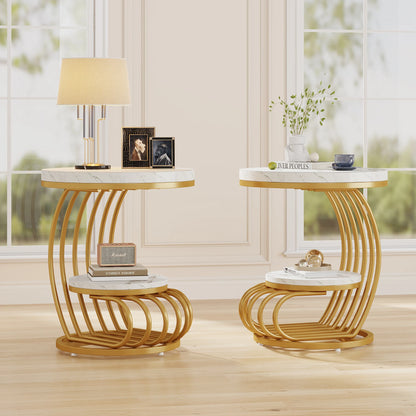 Table d'appoint Pénélope — finition dorée, marbre, design contemporain, rangement intégré