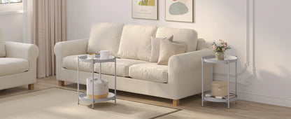 WOLTU Round Coffee Table with Storage Space 2 Removable Trays Metal Sofa Table for Living Room Modern Bedside Table for Bedroom