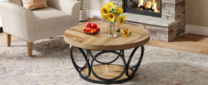 Table basse Denis — bois, métal, rangement intégré, 2 niveaux
