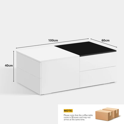 High Gloss Coffee Table, White Black Sofa Side Table with 4 Drawers, Rectangular Living Room Centre Table for Living Room Office