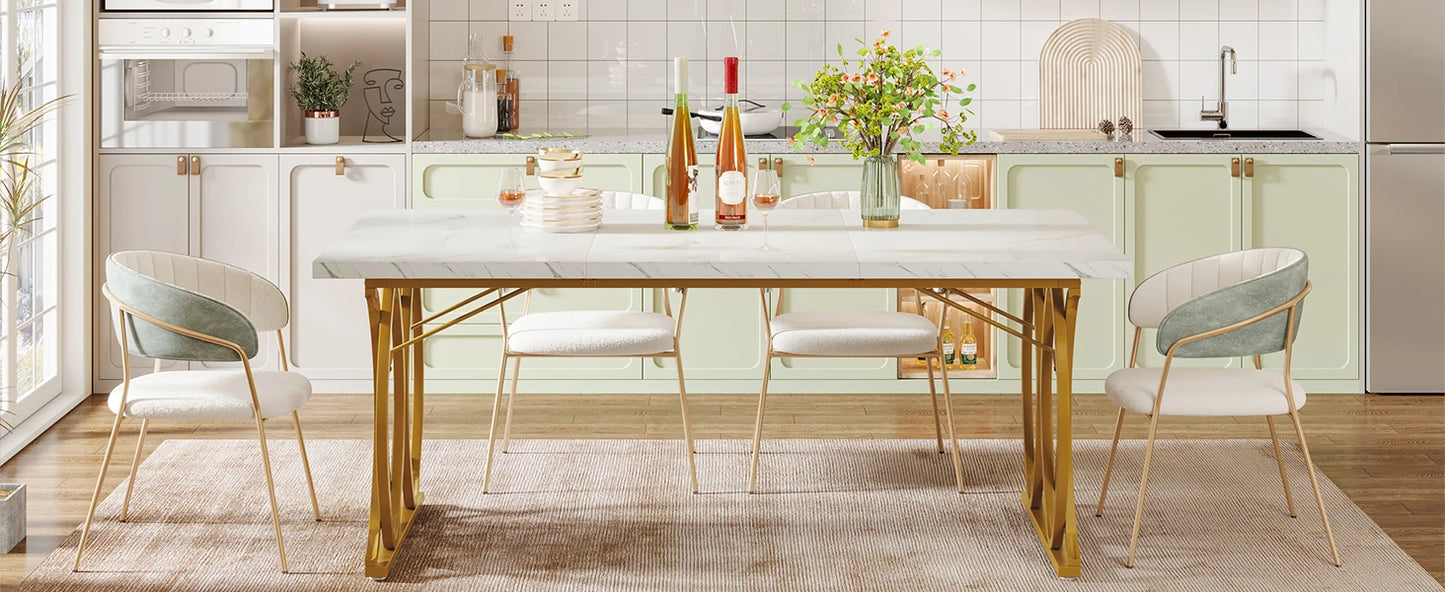 Table de salle à manger Louise — finition blanche, marbre, design contemporain, rectangulaire