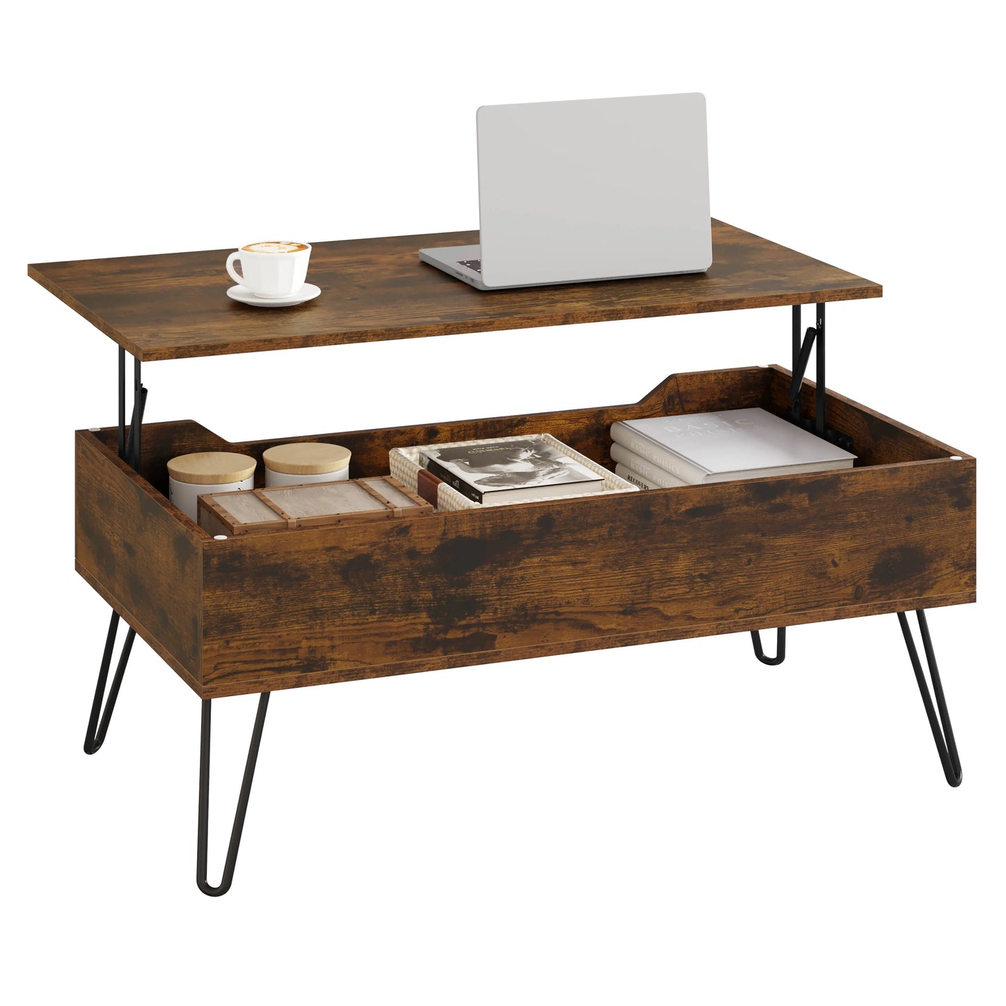 WOLTU Extendable Coffee Table Height-Adjustable Table Wooden Sofa Table with Hidden Storage Space Living Room Office Furniture