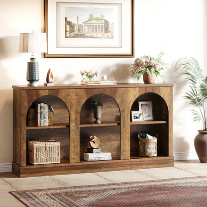 Console Éva — bois, métal, rangement intégré, 3 niveaux
