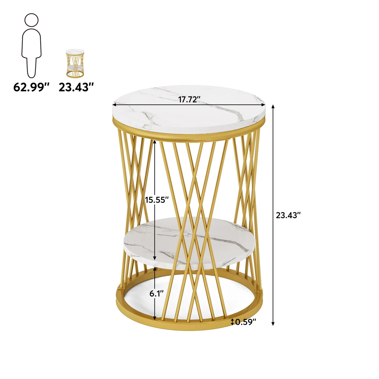 Table d'appoint Matthieu — finition blanche, marbre, design contemporain, rangement intégré