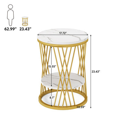 Table d'appoint Matthieu — finition blanche, marbre, design contemporain, rangement intégré