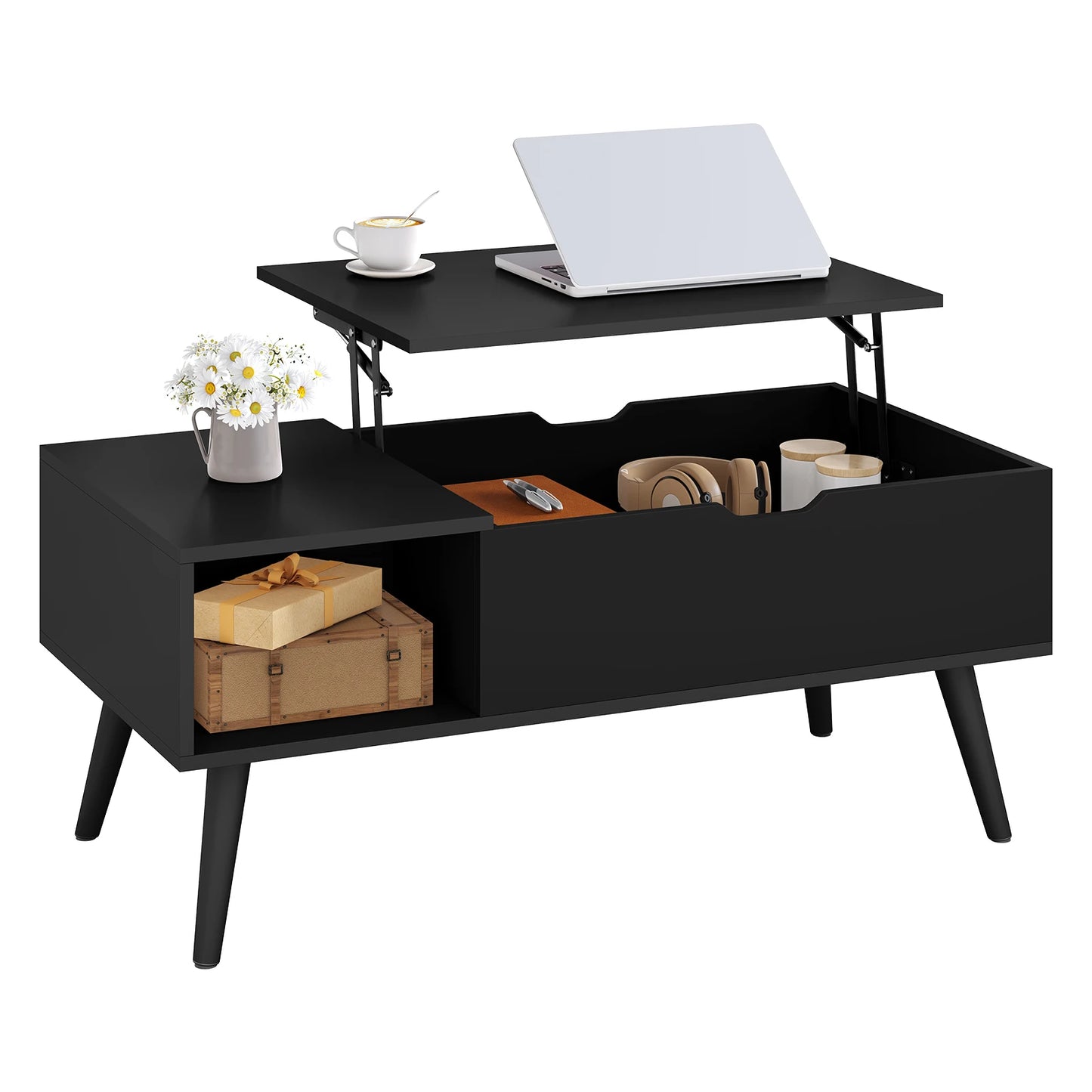 WOLTU Height-Adjustable Coffee Table Living Room Table with Hidden Storage Lifting Board Folding Table for Side Sofa Decor Home