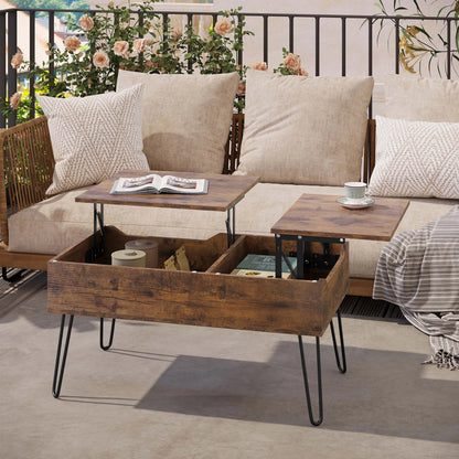 WOLTU Coffee Table Double Lifting Plate Sofa Table Height-Adjustable Pull-Out Living Room Table Separate Hidden Storage