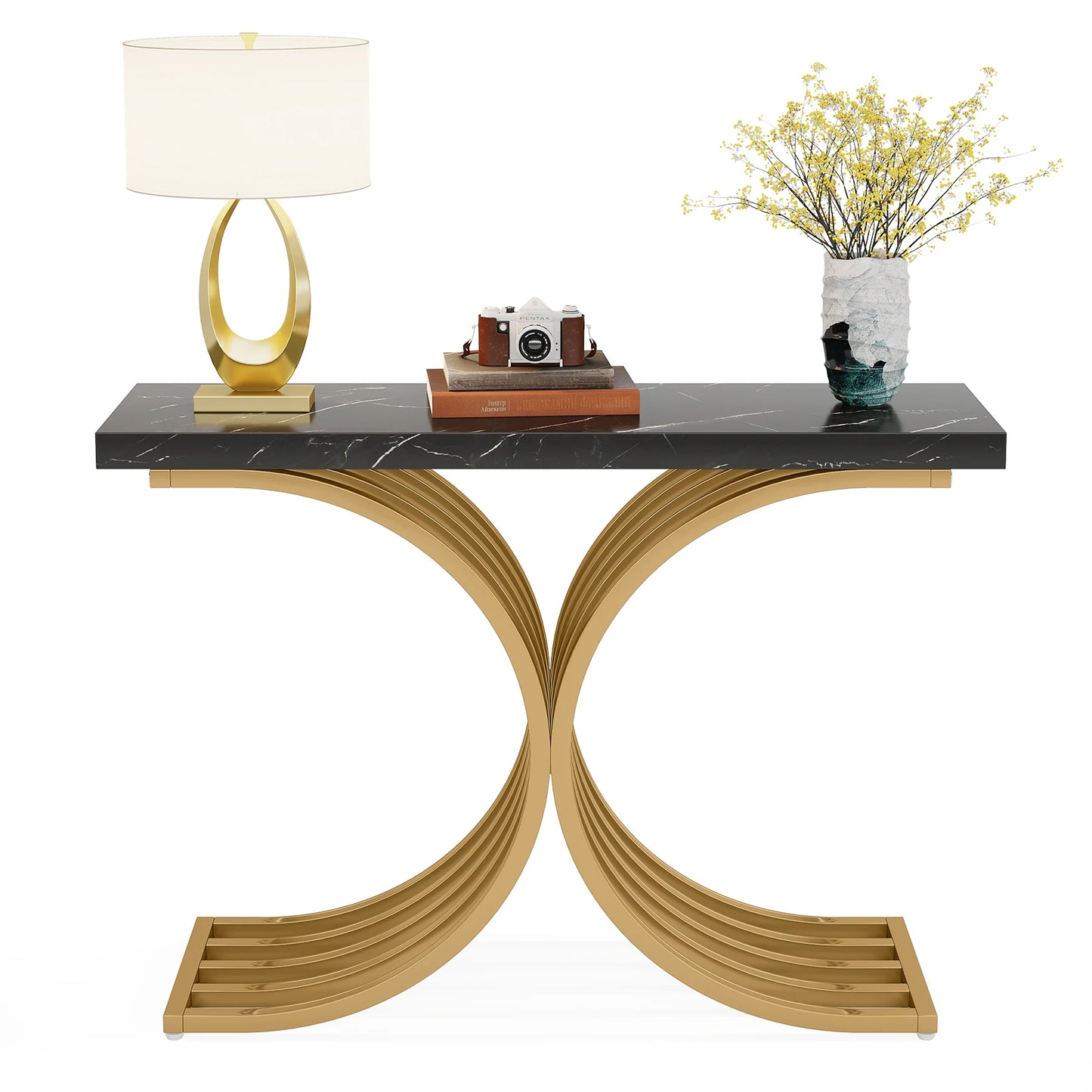 Console Axel — finition dorée, bois, marbre, métal