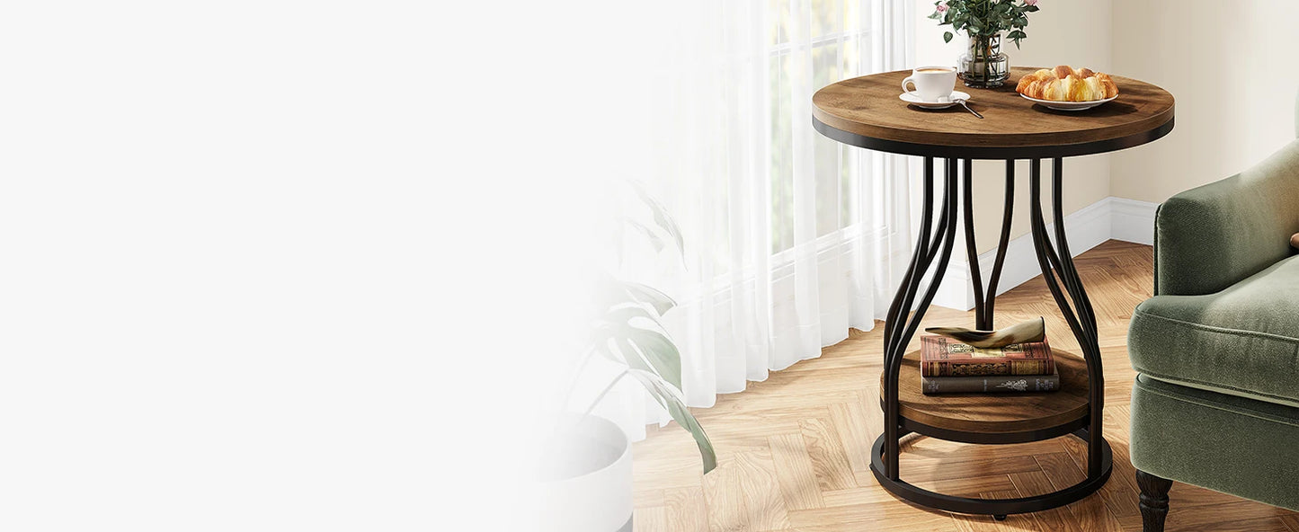 Table d'appoint Agnès — design contemporain, rangement intégré, 2 niveaux, ronde