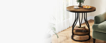 Table d'appoint Agnès — design contemporain, rangement intégré, 2 niveaux, ronde