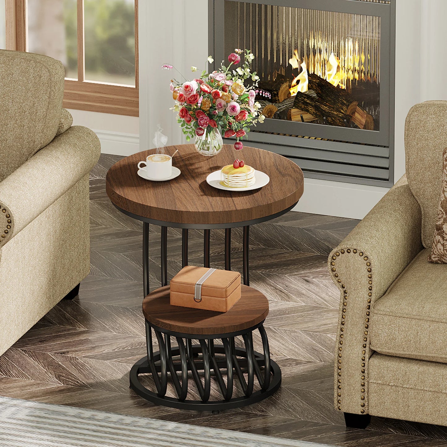 Table d'appoint Pénélope — finition dorée, marbre, design contemporain, rangement intégré