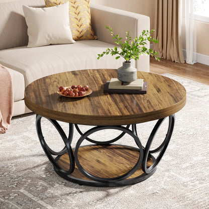 Table basse Denis — bois, métal, rangement intégré, 2 niveaux