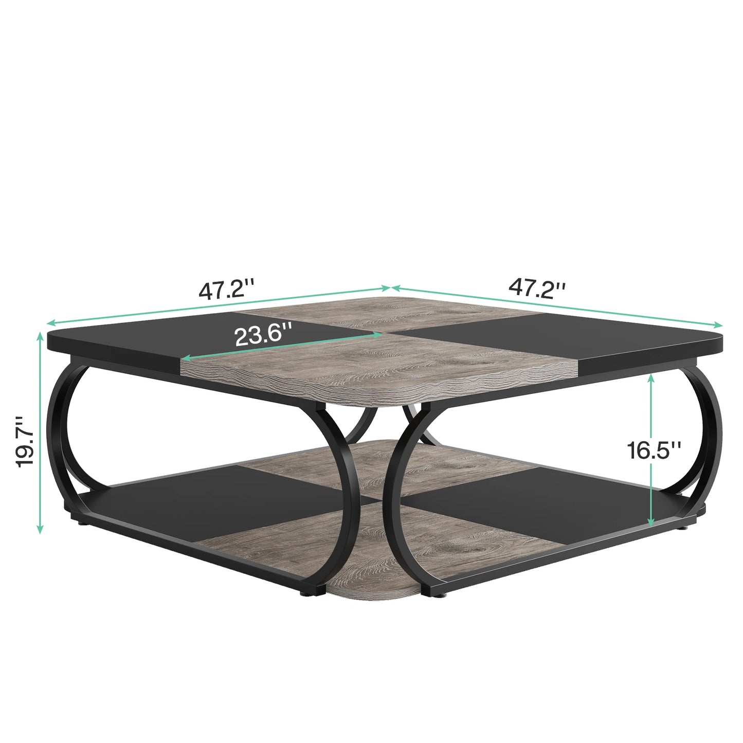 Table basse Mélanie — bois, métal, rangement intégré, 2 niveaux