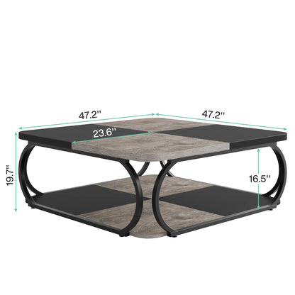 Table basse Mélanie — bois, métal, rangement intégré, 2 niveaux
