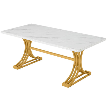 Table de salle à manger Louise — finition blanche, marbre, design contemporain, rectangulaire