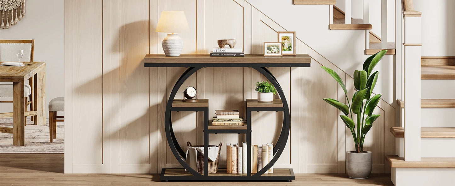 Table d'appoint Nathalie — bois, métal, style industriel, rangement intégré