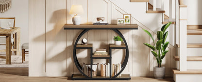 Table d'appoint Nathalie — bois, métal, style industriel, rangement intégré