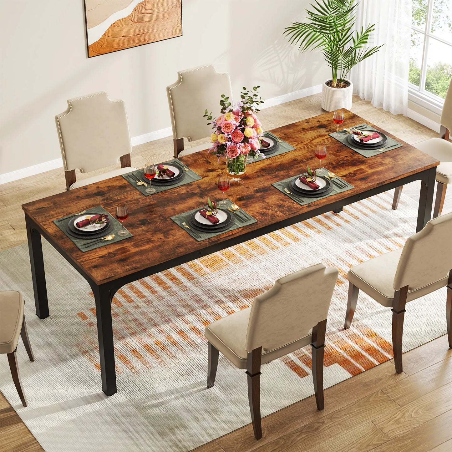 Table de salle à manger Émilie — bois, style industriel, rectangulaire