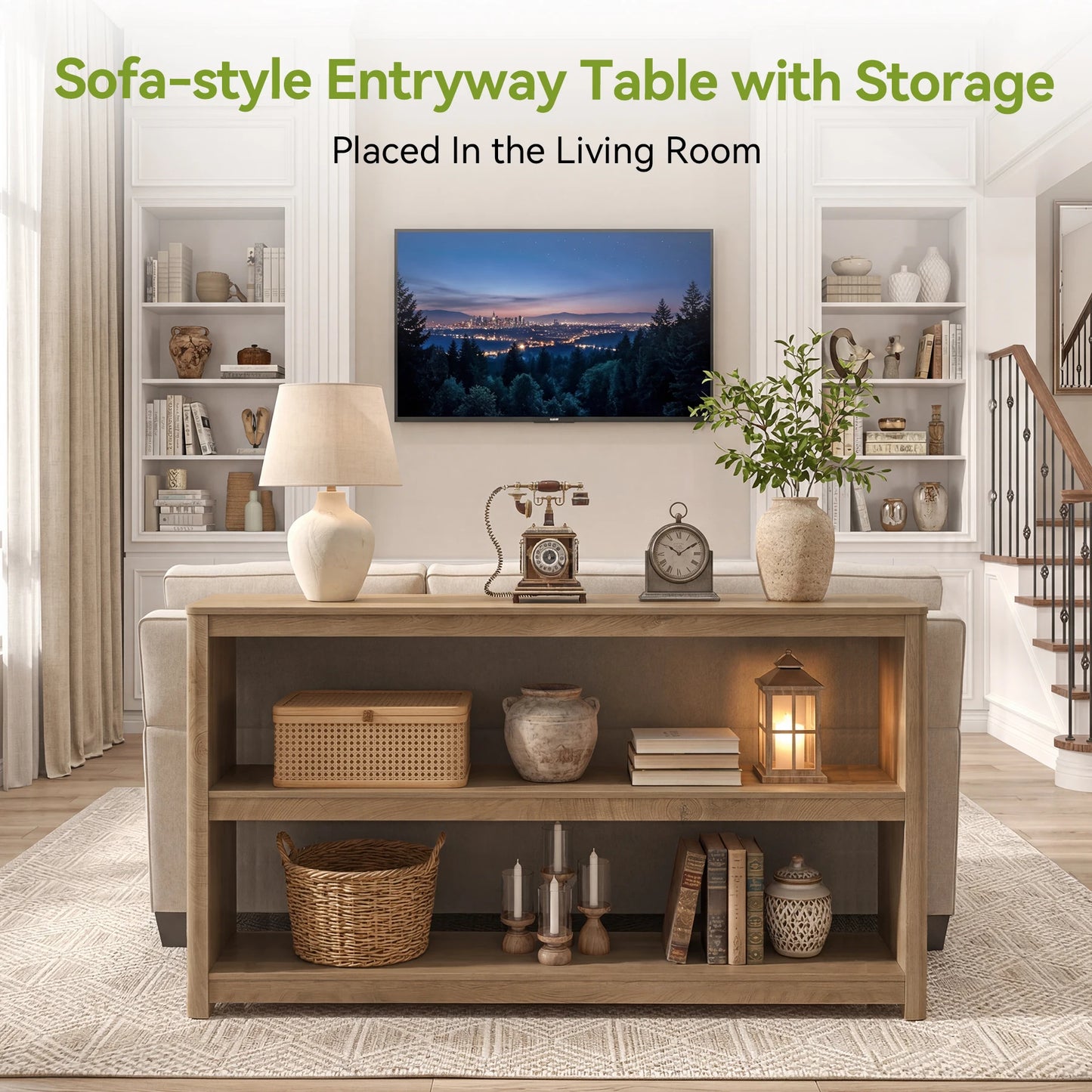 Console Élise — design contemporain, rangement intégré, étagères ouvertes