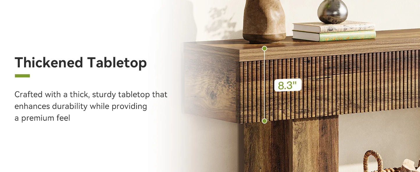 Console Ophélie — bois, style rustique, rangement intégré, 2 niveaux