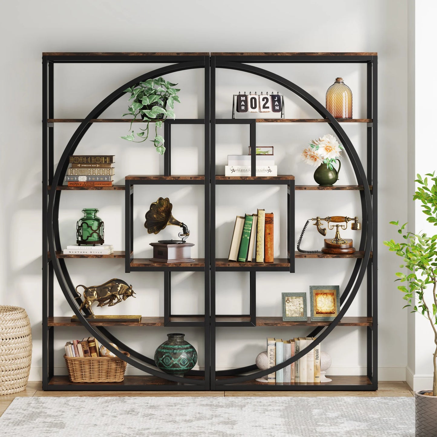 Bibliothèque Muriel — style industriel, rangement intégré, 5 niveaux, étagères ouvertes