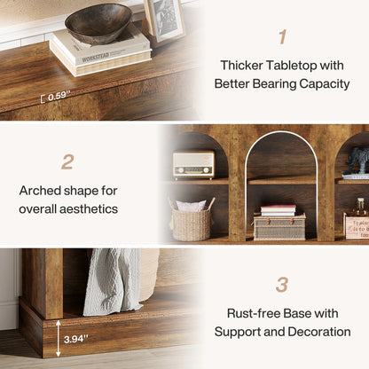 Console Éva — bois, métal, rangement intégré, 3 niveaux