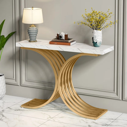 Console Axel — finition dorée, bois, marbre, métal