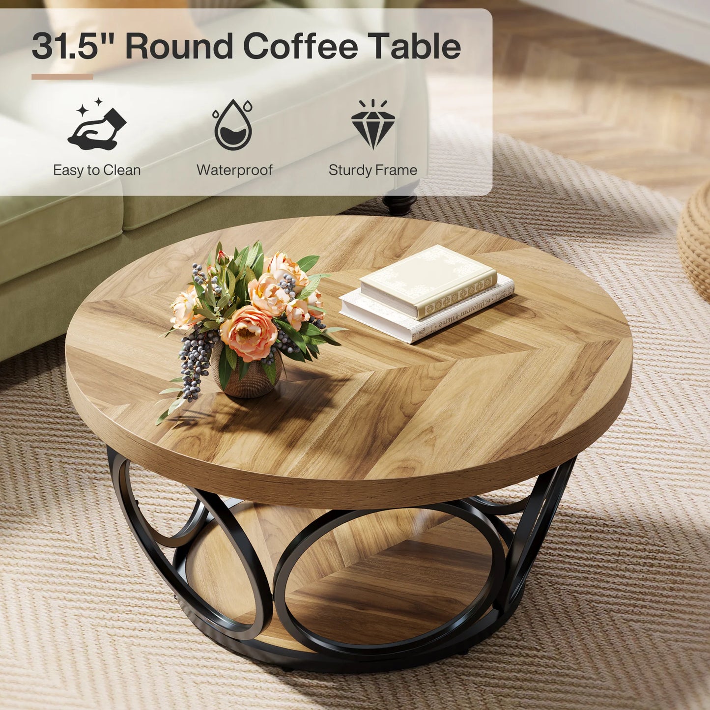 Table basse Marc — bois, style industriel, rangement intégré, 2 niveaux