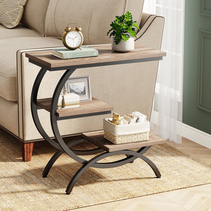 Table d'appoint Tanguy — bois, style industriel, rangement intégré, 3 niveaux