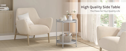 WOLTU Round Coffee Table with Storage Space 2 Removable Trays Metal Sofa Table for Living Room Modern Bedside Table for Bedroom