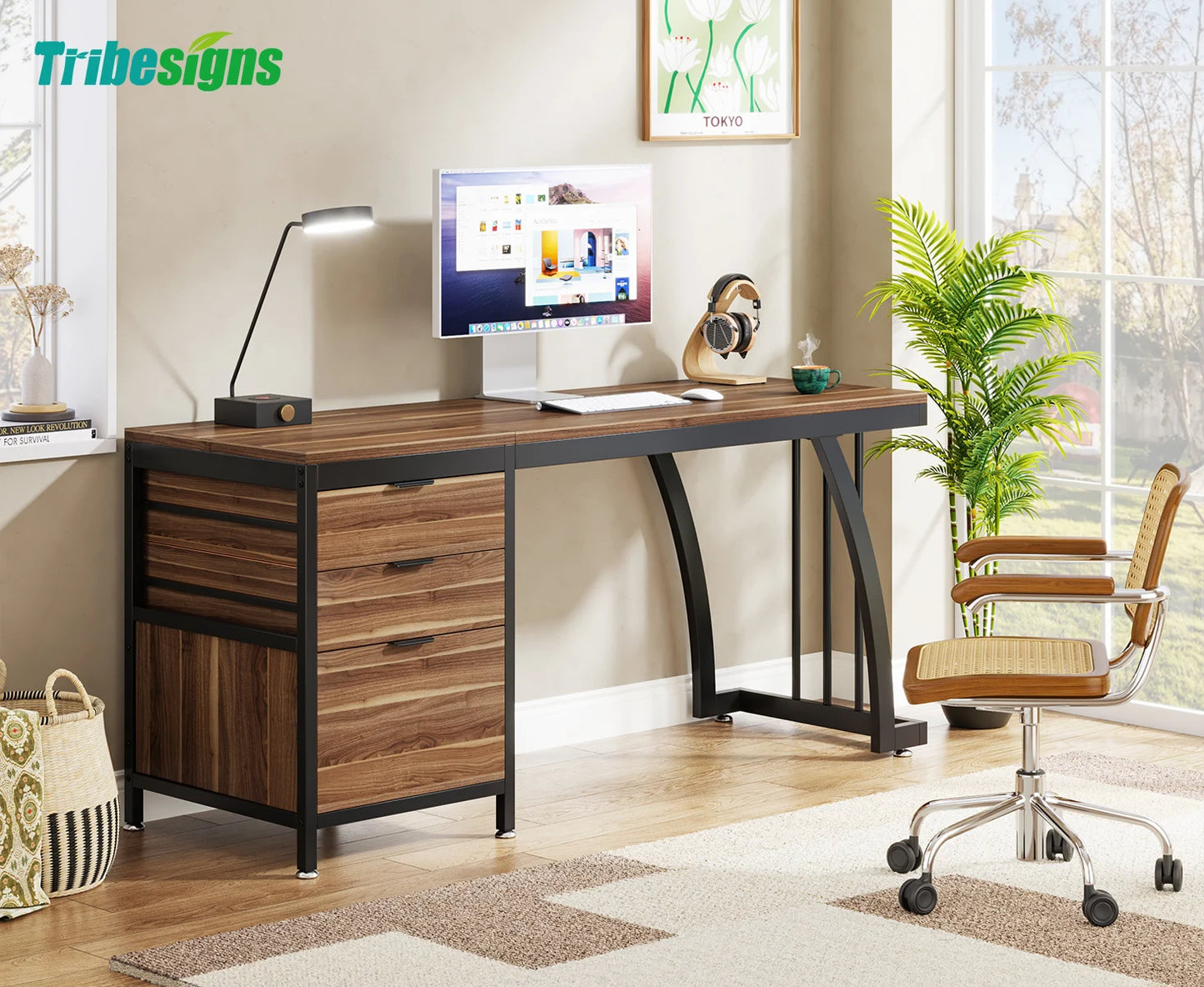 Bureau Gilles — style industriel, rangement intégré, avec tiroirs