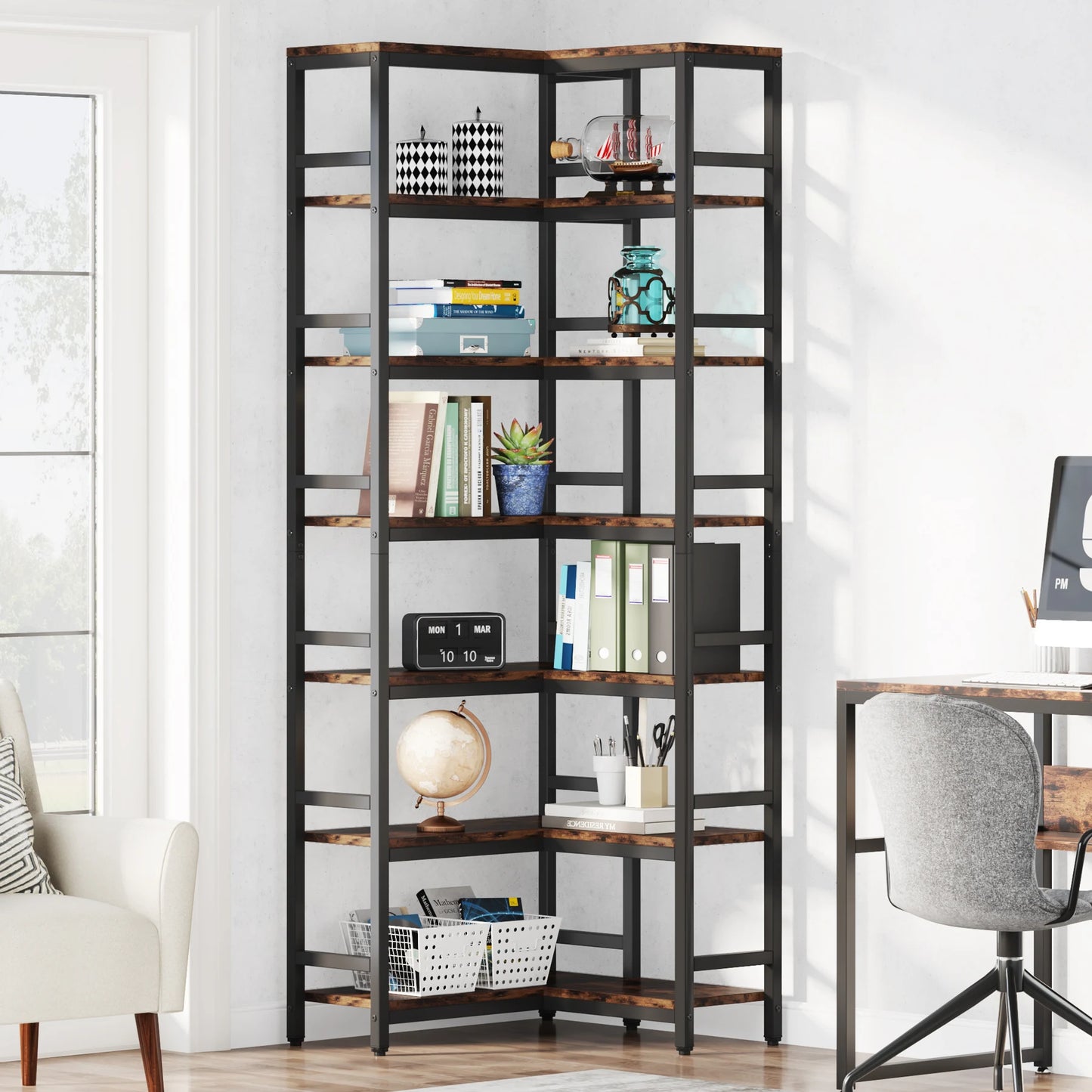 Bibliothèque Hadrien — métal, design contemporain, rangement intégré, 7 niveaux