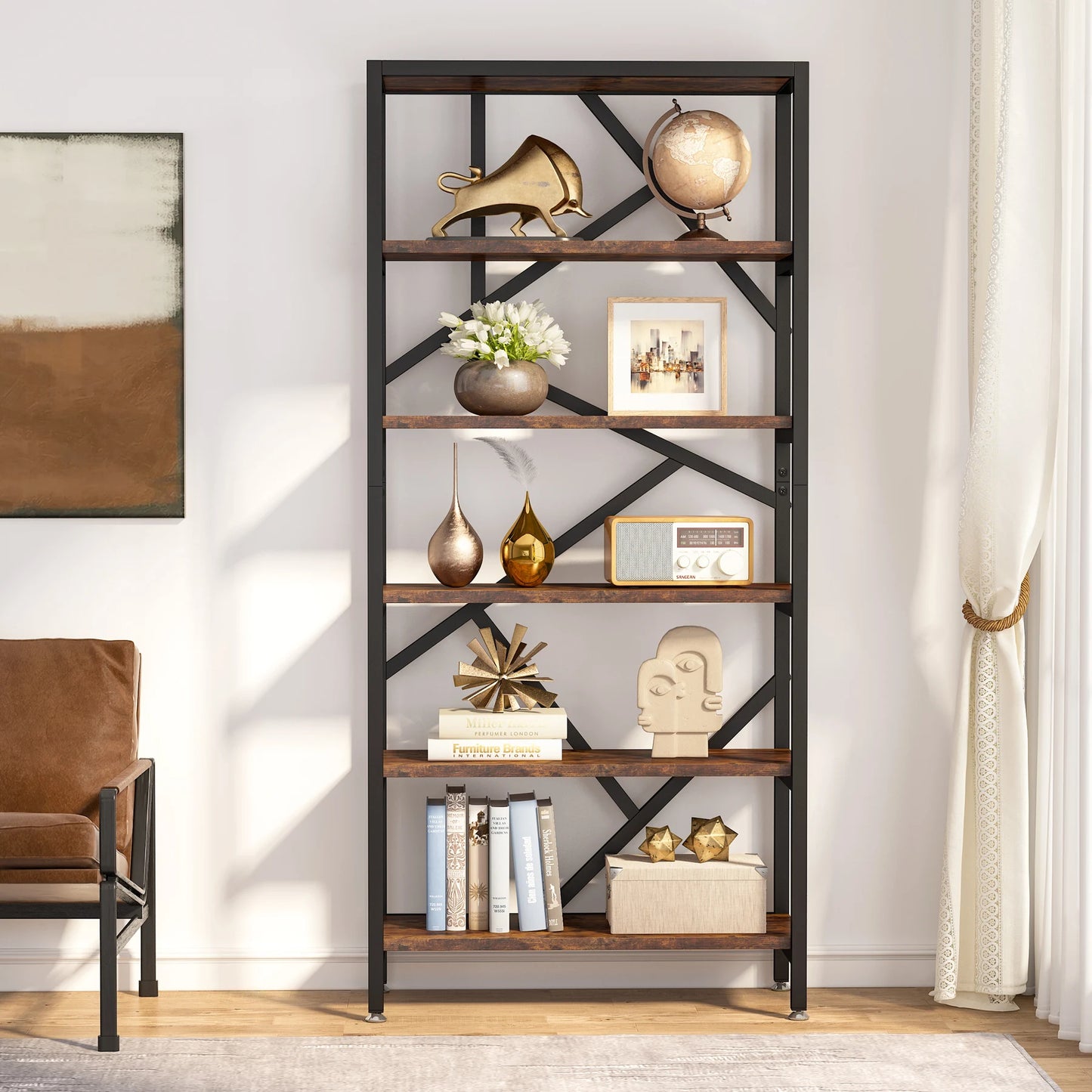 Bibliothèque Salomé — métal, style industriel, rangement intégré, 5 niveaux