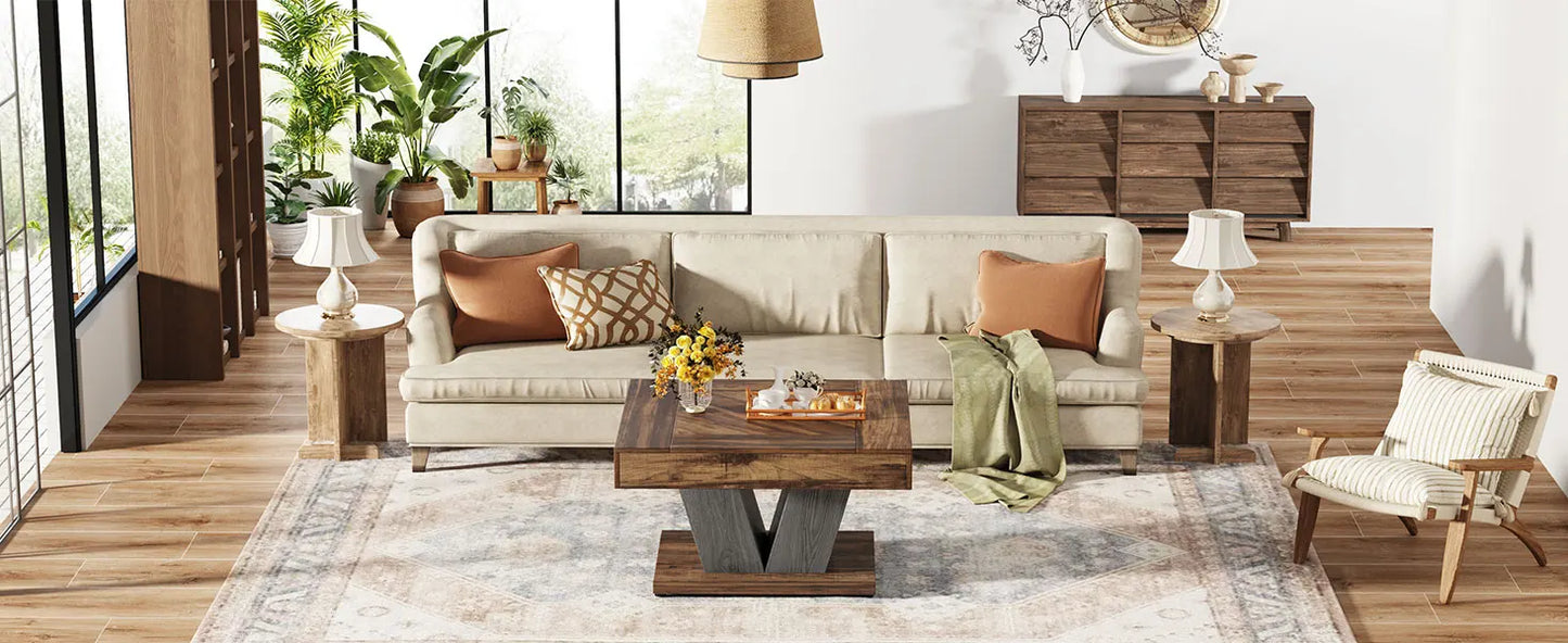 Table basse Léon — finition noir, bois, style rustique, carrée