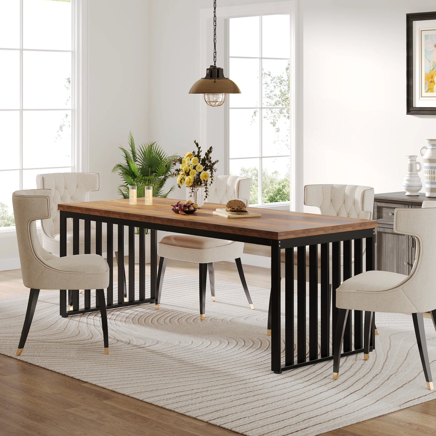 Table de salle à manger Michel — bois, métal, style industriel, rectangulaire