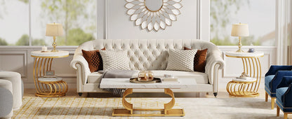 Table d'appoint Pénélope — finition dorée, marbre, design contemporain, rangement intégré