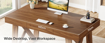 Bureau Martial — finition noyer, style rustique, rangement intégré, avec tiroirs