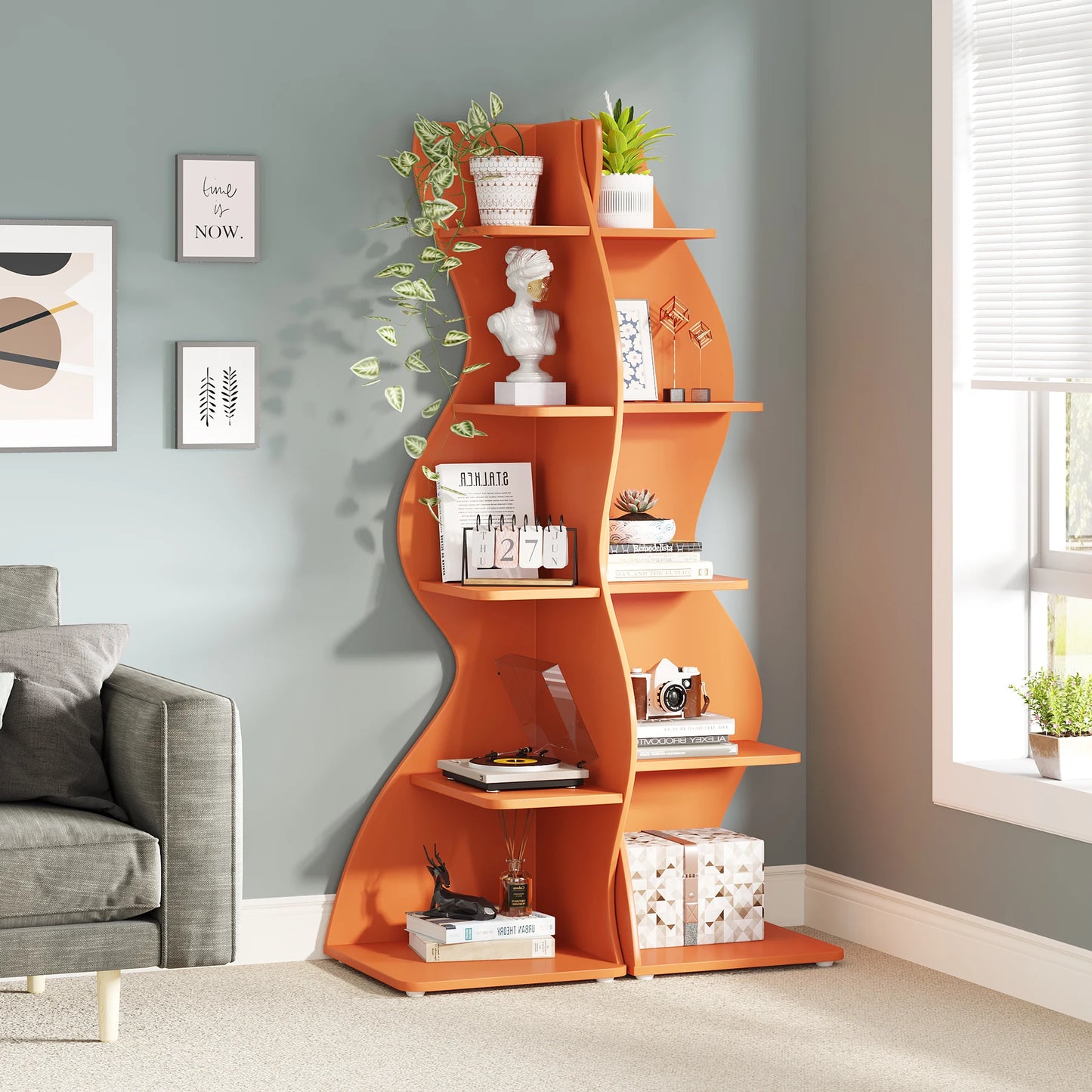 Bibliothèque Jules — design contemporain, rangement intégré, 5 niveaux, meuble d'angle