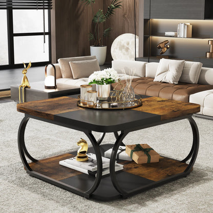 Table basse Mélanie — bois, métal, rangement intégré, 2 niveaux
