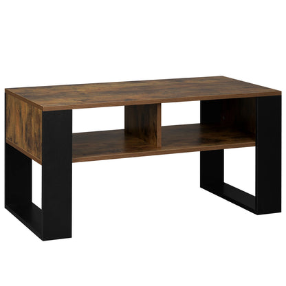 WOLTU Tea Coffee Table with Storage 2 Open Compartments Vintage Industrial Style Sofa Table Side Table for Living Room Bedroom