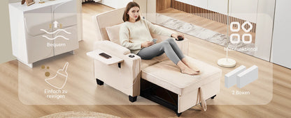 3-in-1 Single Sofa Bed with USB and Type-C, Adjustable Backrest TV Chair with Drink Holder and Armrest for Small Room Apartments