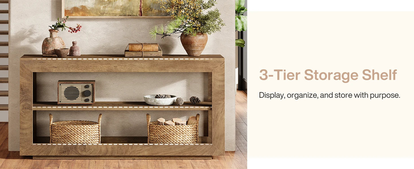 Console Béatrice — finition marron, bois, métal, rangement intégré