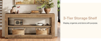 Console Béatrice — finition marron, bois, métal, rangement intégré
