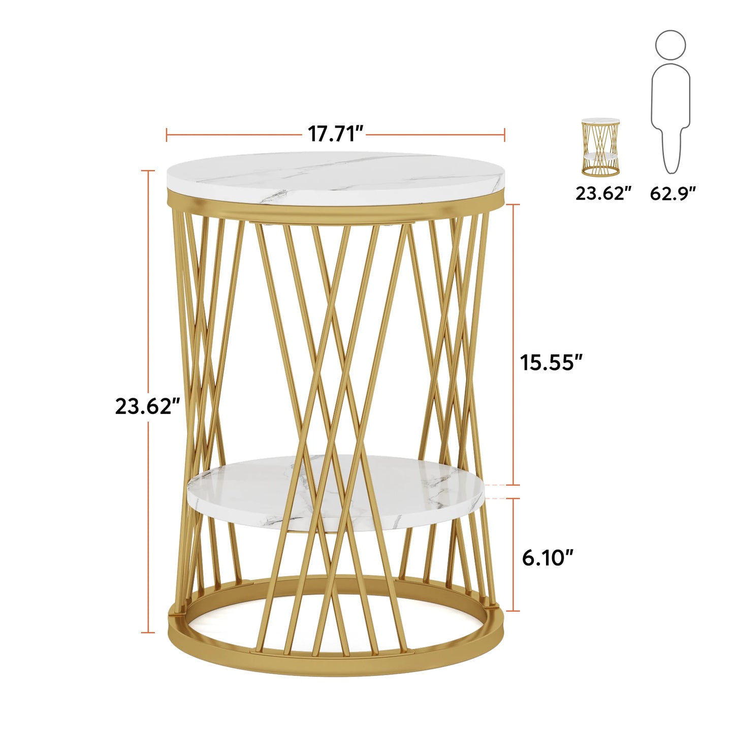 Table d'appoint Matthieu — finition blanche, marbre, design contemporain, rangement intégré