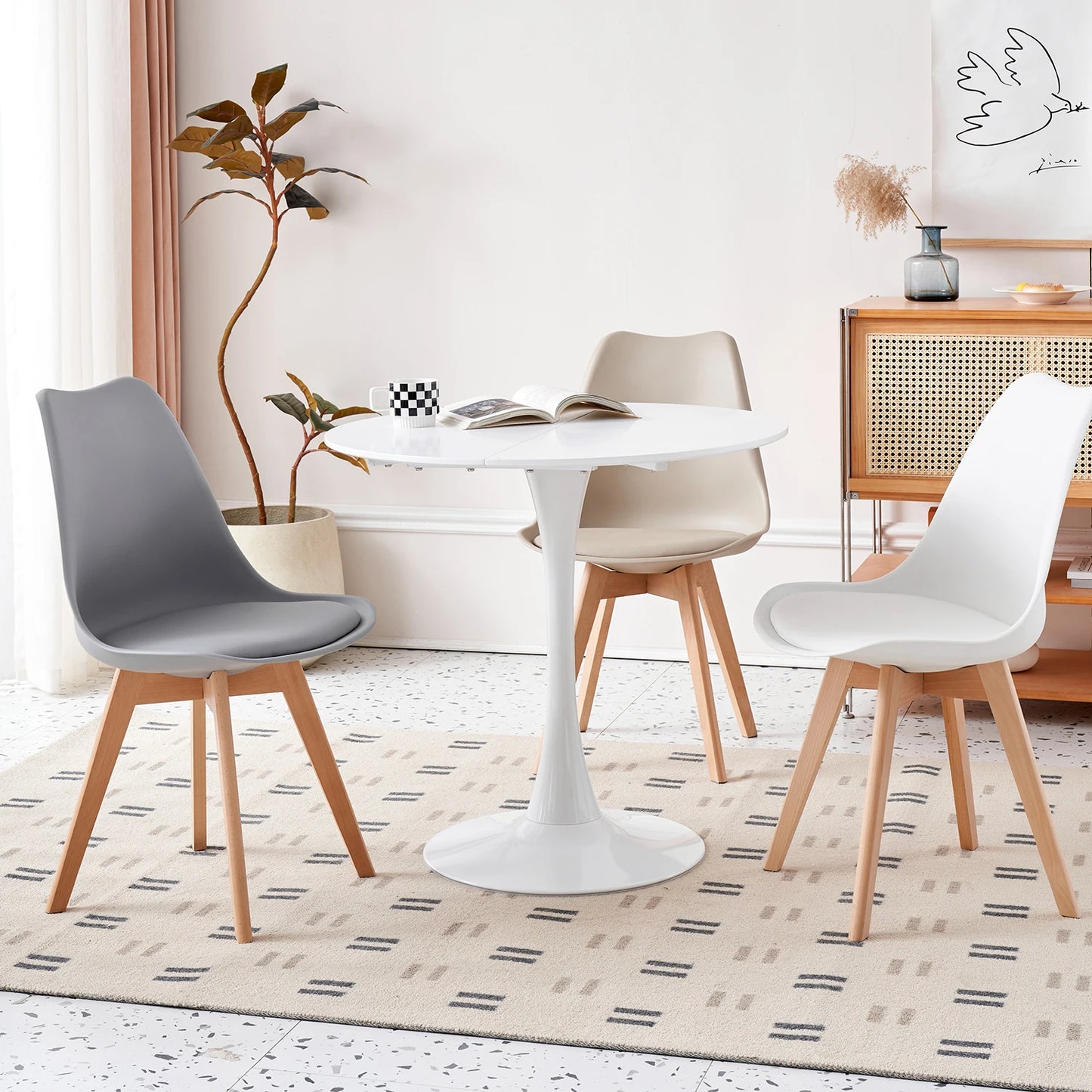Table de salle à manger Simon — finition blanche, design contemporain, ronde