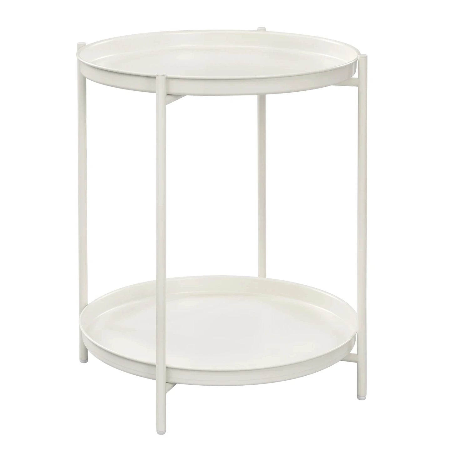 WOLTU Round Coffee Table with Storage Space 2 Removable Trays Metal Sofa Table for Living Room Modern Bedside Table for Bedroom