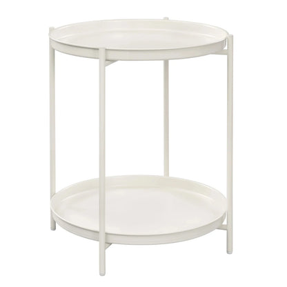 WOLTU Round Coffee Table with Storage Space 2 Removable Trays Metal Sofa Table for Living Room Modern Bedside Table for Bedroom