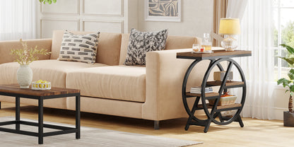 Table d'appoint André — bois, métal, rangement intégré, 3 niveaux