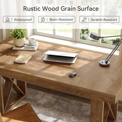 Table de salle à manger Justine — finition marron, style rustique, rectangulaire